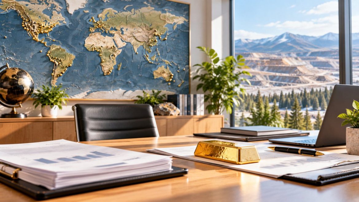 Arbeitsplatz mit Weltkarte und Markierungen von Beteiligungen