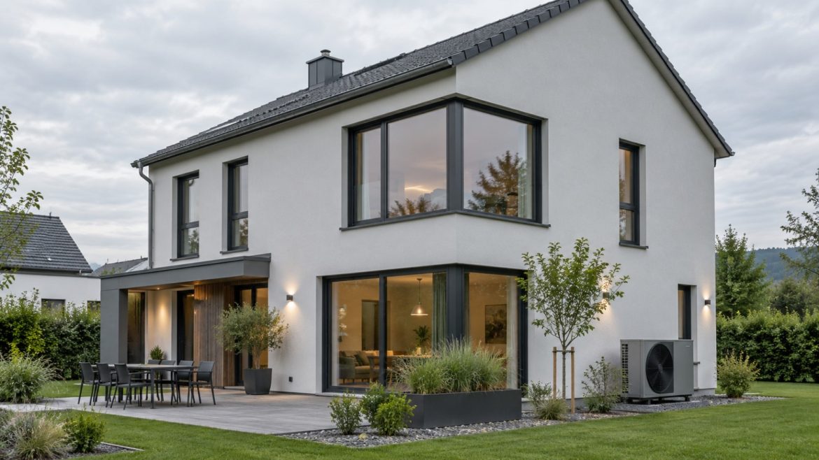 Energieeffizientes Einfamilienhaus mit Wärmepumpe und dreifach verglasten Fenstern
