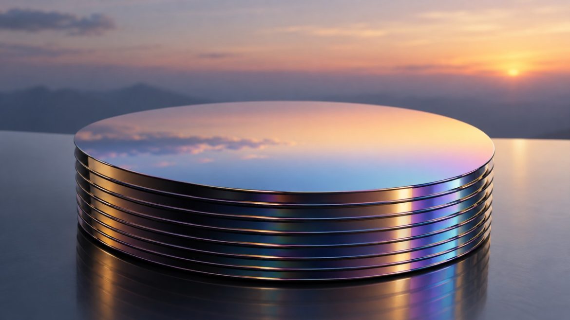 Stapel spiegelpolierter Siliziumwafer, die einen Farbverlauf spiegeln