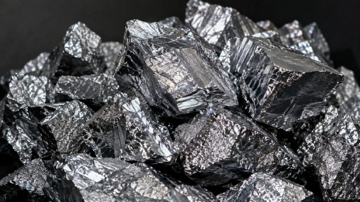 Glänzende Polysilizium-Bruchstücke in Makroaufnahme